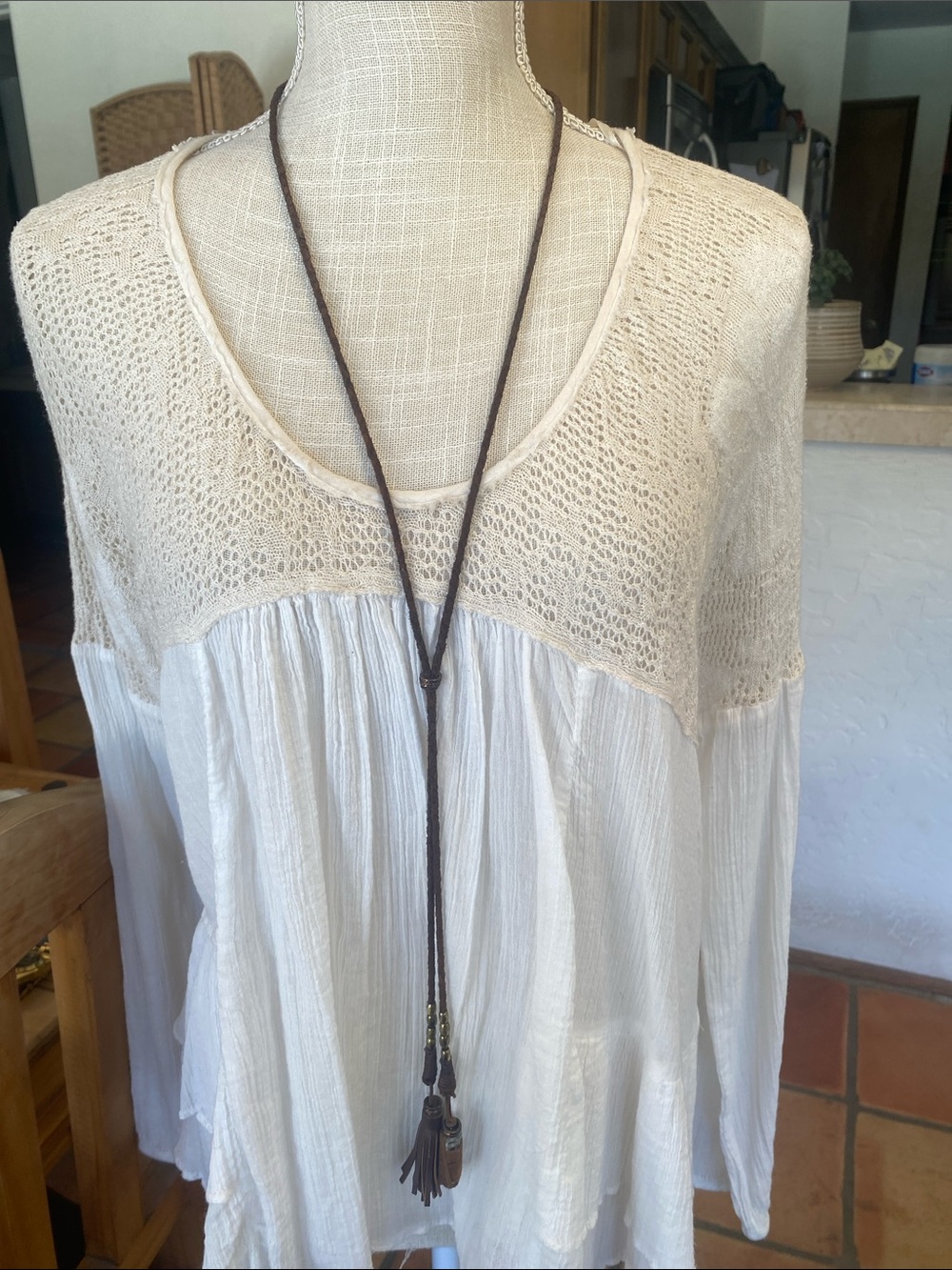 Free People Brown Leather Tassel Lariat Necklace